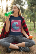 Women's Graphic Tee — Retro Pink & Blue Wave Art Shirt