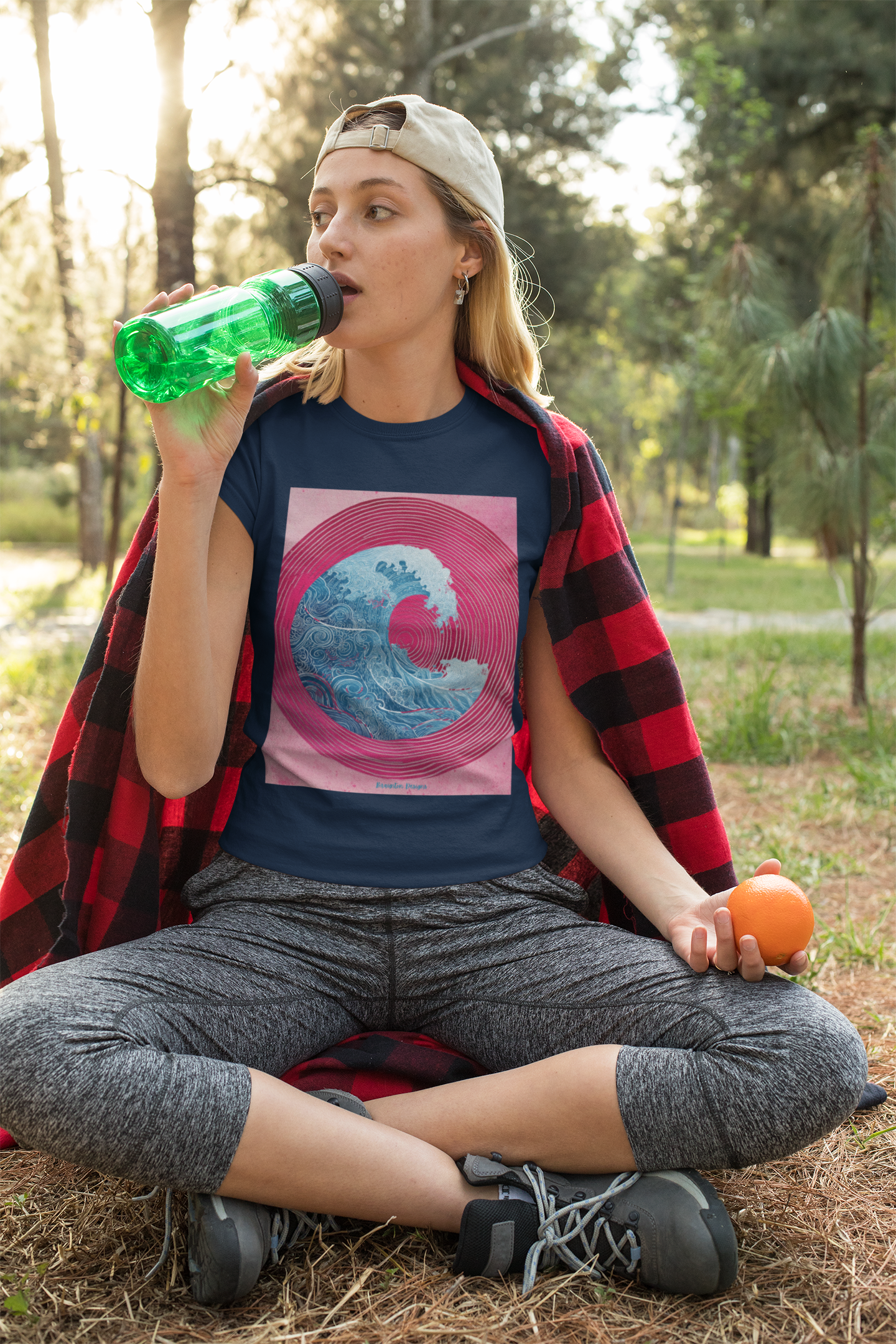 Women's Graphic Tee — Retro Pink & Blue Wave Art Shirt