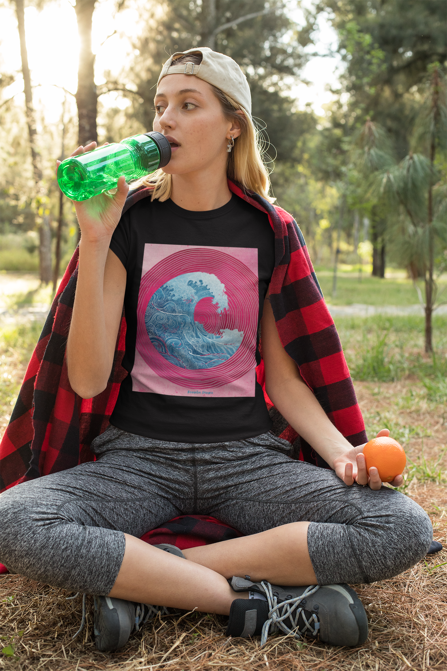 Women's Graphic Tee — Retro Pink & Blue Wave Art Shirt